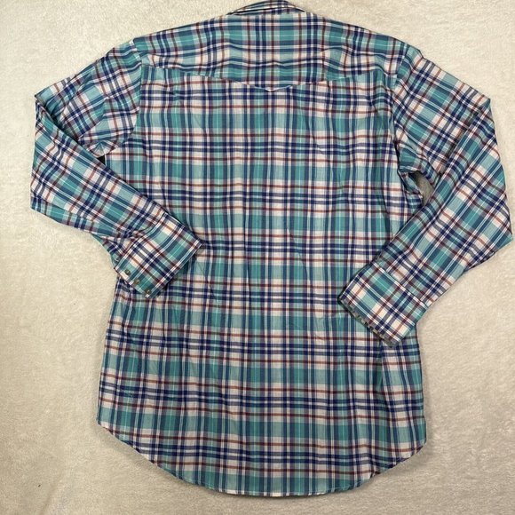 VINTAGE Karman Pearl Snap Shirt Mens 17 XL Western Madras Plaid Casual Long Tail - Picture 7 of 7